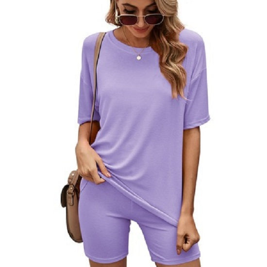 Haute Edition® Matching Biker Shorts and T-Shirt Set - LAVENDER M