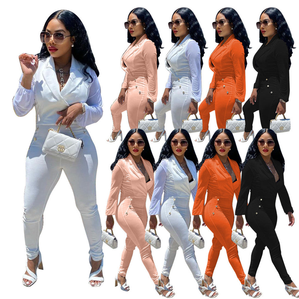 Fall Winter long sleeve Jumpsuits Women Bodycon Rompers 2XL Solid Turn-down Collar Jumpsuits One Piece Outfits Skinny Overalls leggings Casual Stree