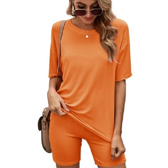 Haute Edition® Matching Biker Shorts and T-Shirt Set - ORANGE XXXL