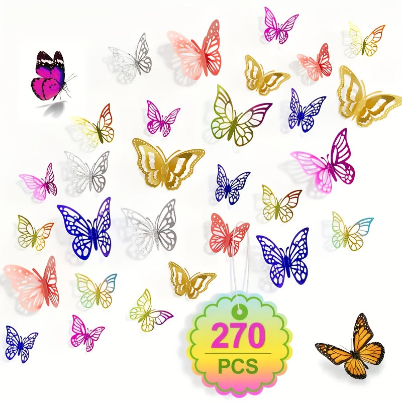 TEMU Christmas Decorations 270pcs Decorations, 3 Sizes 6 Styles, 3d Wall Decorations, Christmas Tree Decorations, Party & Birthday, Butterflies For