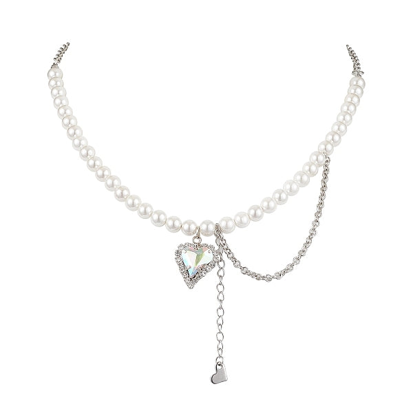 Collares con colgante de rhinestone de vidrio en forma de corazón