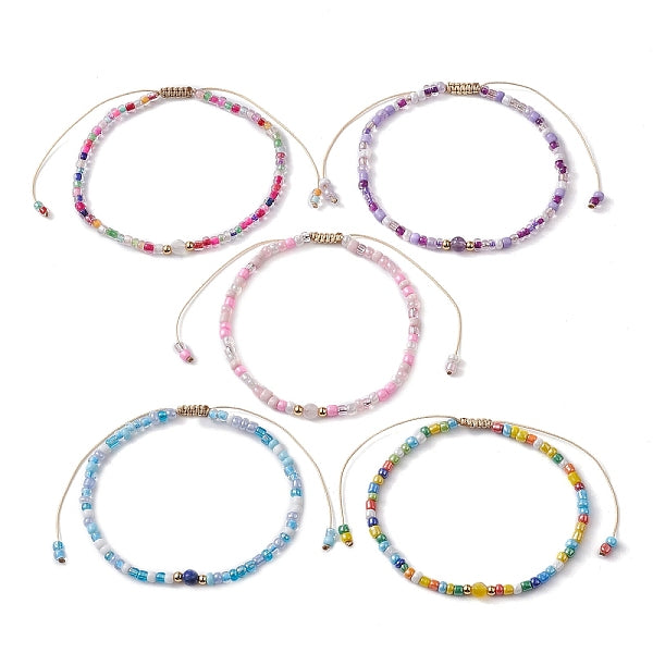 Bracelets de perles tressées en pierres précieuses naturelles et graines de verre