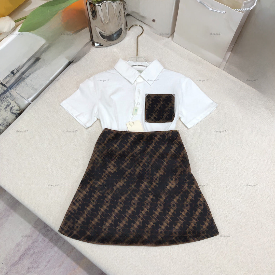 Top girls dress suit Summer POLO shirt set baby kids designer clothes shirt Short-sleeved and Double-sided use skirt A062X02N018