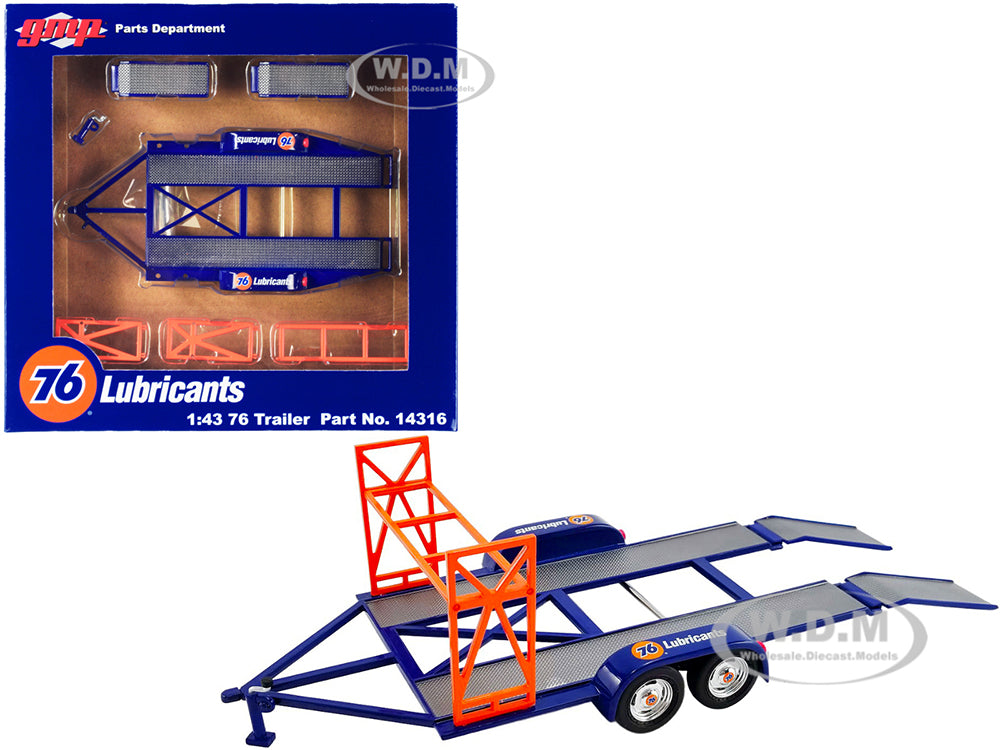 Tandem Car Trailer with Tire Rack Blue "Union 76" for 1-43 Scale Model Cars by GMP