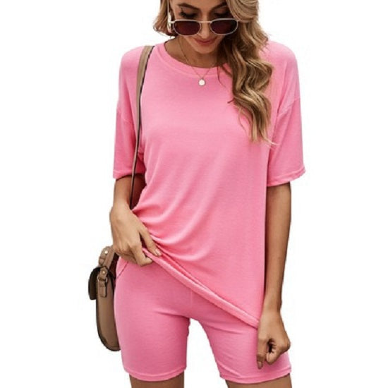 Haute Edition® Matching Biker Shorts and T-Shirt Set - PINK XXXL