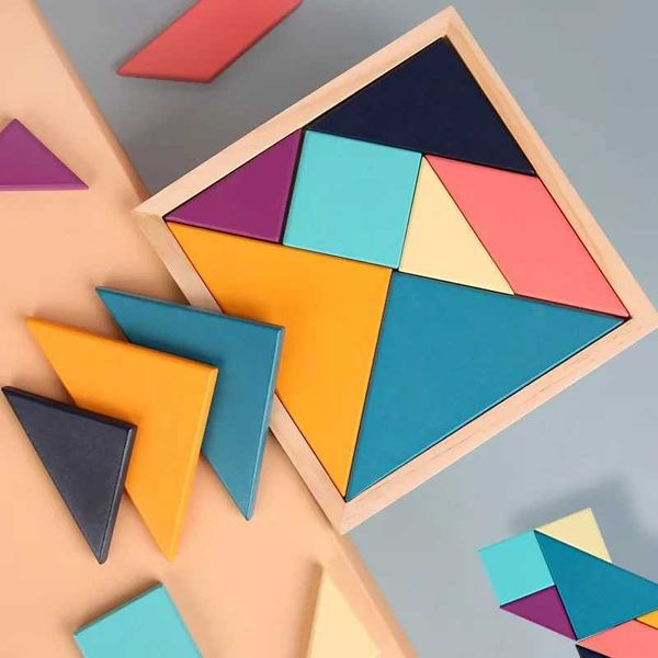 10-12cm Wooden Tangram Board Jigsaw Puzzle Kids Learning Educational Toys for Children Geometric Shape Puzzles Montessori Games C250211
