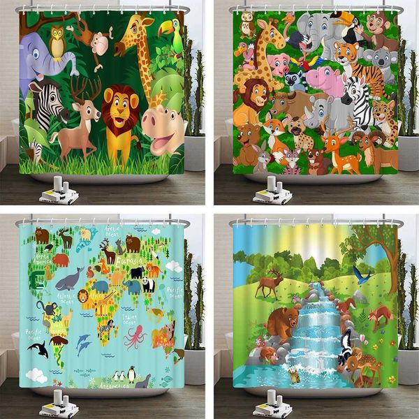 Cartoon Animals Bathroom Curtains Shower Curtain lovely Childs With Hooks Waterproof Polyester Home 180*200 Bathing Curtain Y240815