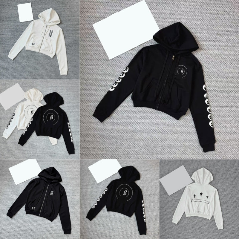 Street Style Hoodie Men Women Cropped Zipper Sweatshirt Casual Letter Printed Outerwear