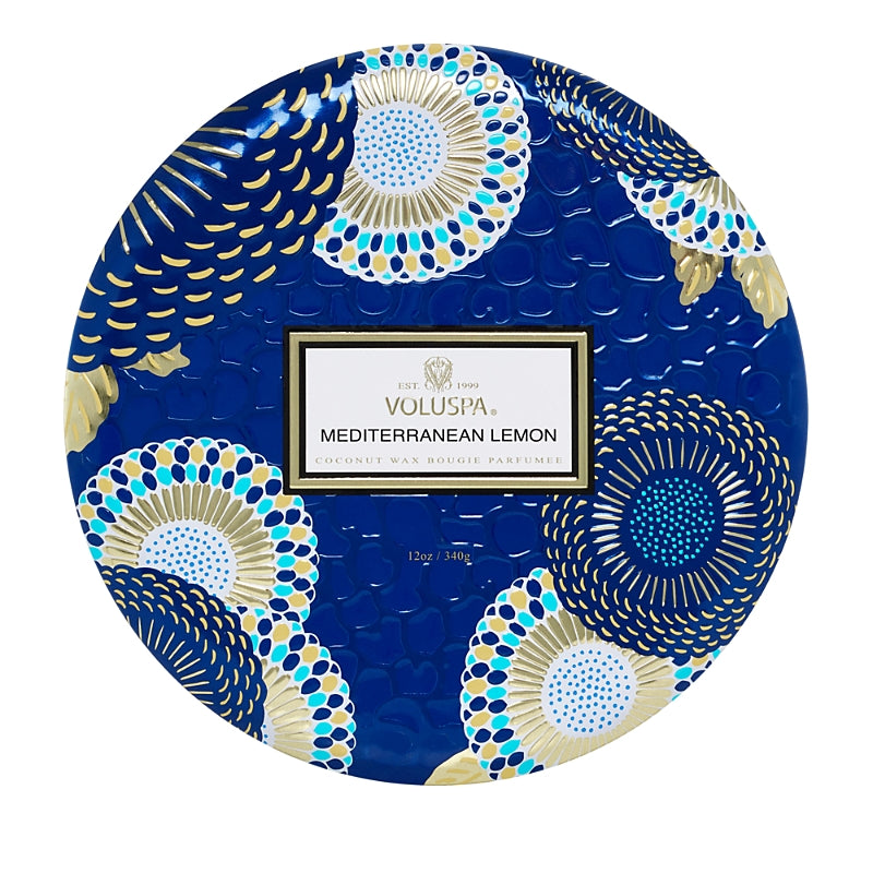 Voluspa Mediterranean Lemon 3 Wick Tin Candle, 12 oz.