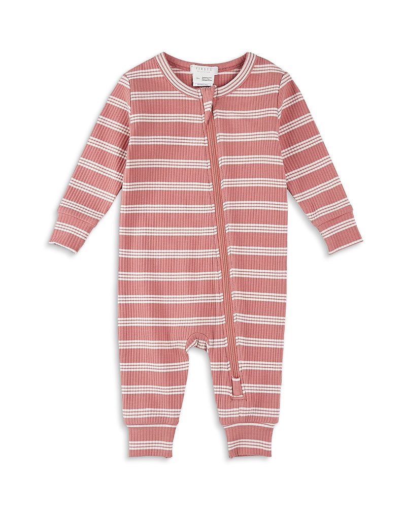 Firsts by petit lem Girls' Bubblegum Striped Sleeper Coverall - Baby