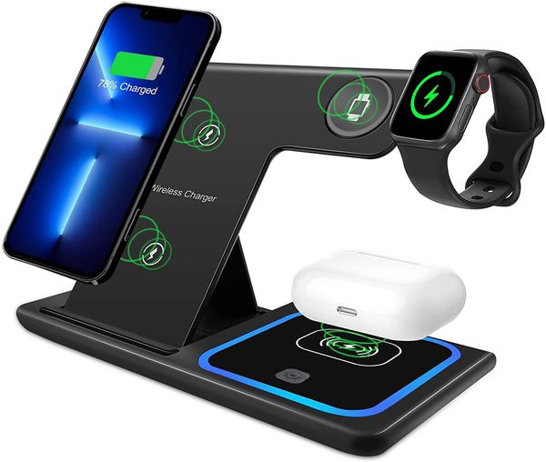 20243-in-1 Wireless Charger, 15W Fast Charging Station iPhone, Apple Watch, Pro, Qi-Certified Quick Charger for Cell Phones, Smartphones