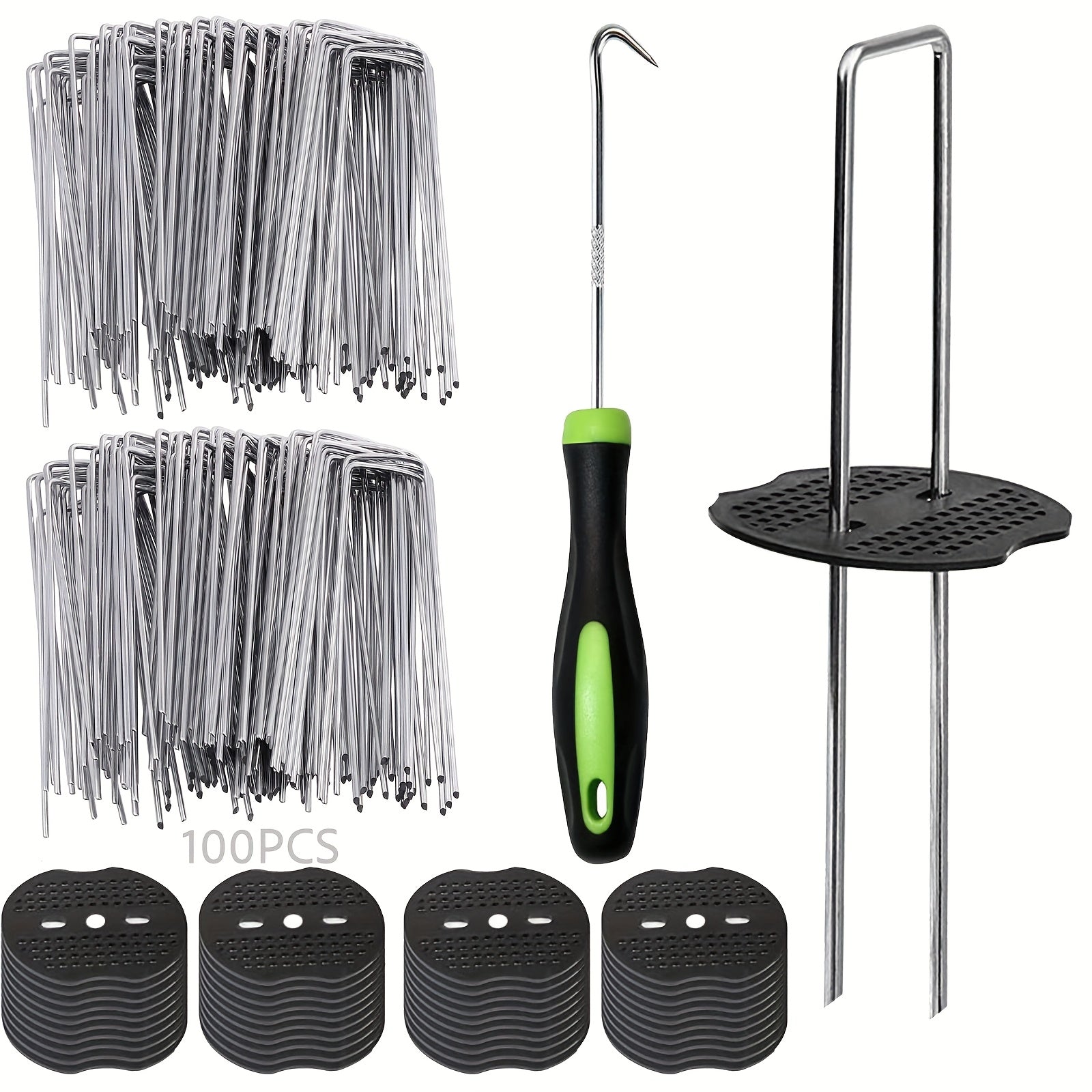 TEMU 1set-100pcs Lawn Landscape Set, U-shaped Fixing Spikes Garden Stakes, Lawn U-shaped Fixing Spikes + Washers (with Hook), 6 Inch Galvanized