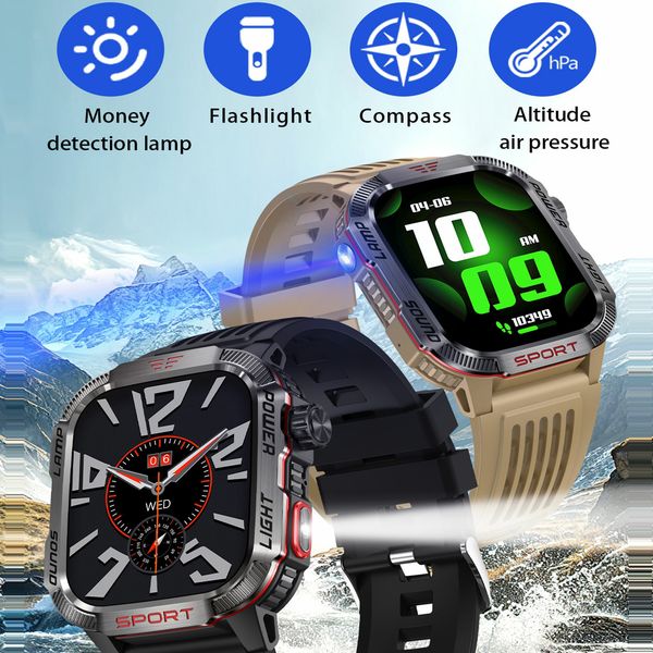 Altitude pressure compass SOS digital watches relojes smart watch waterproof heart rate blood oxygen monitor flash light money detection blu