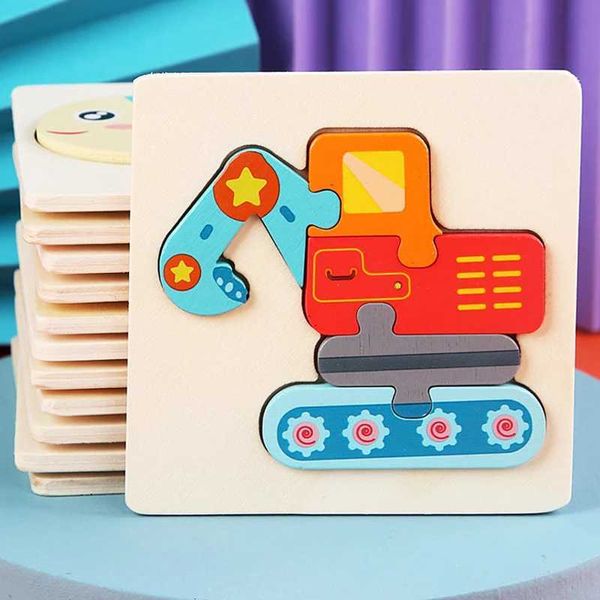 Kids Wooden Toys 3D Wood Puzzle Cartoon Animals Cognitive Jigsaw Puzzle Early Learning Educational Toys For Children Gift Y240812