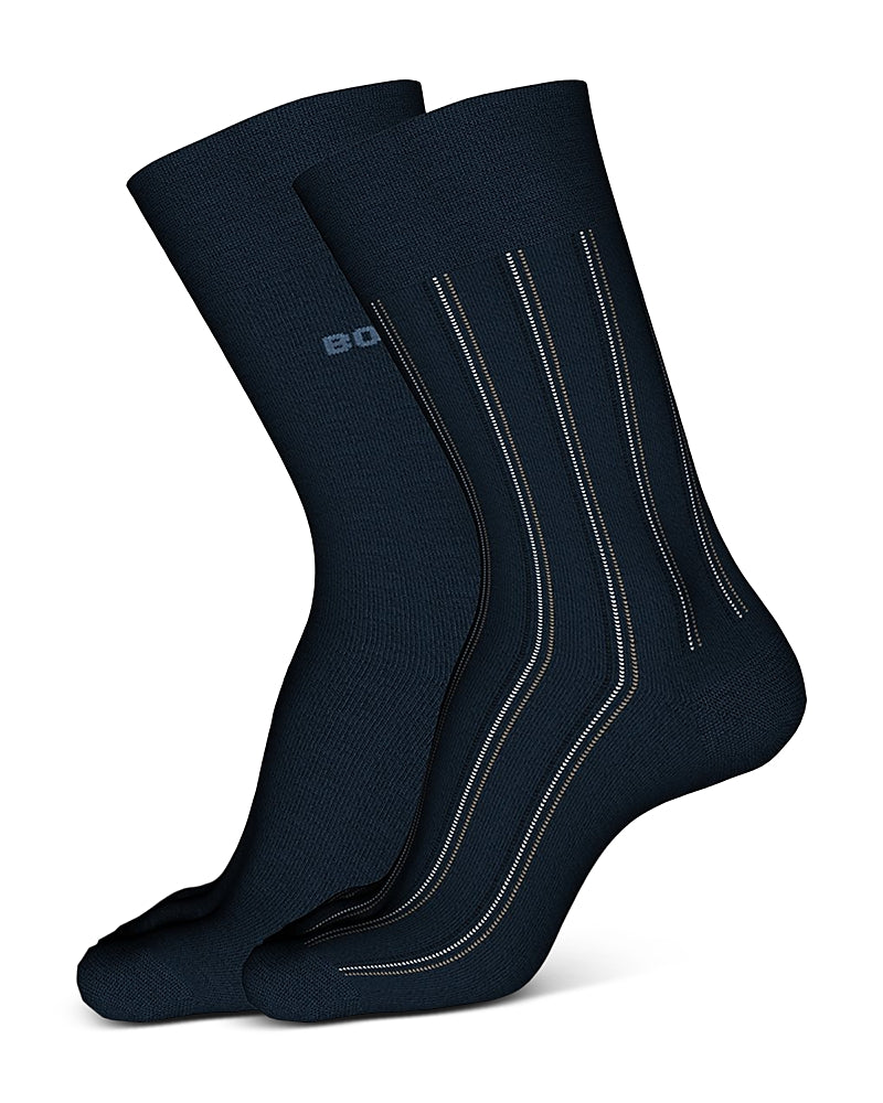 Boss Pinstripe Logo Crew Socks, Pack of 2