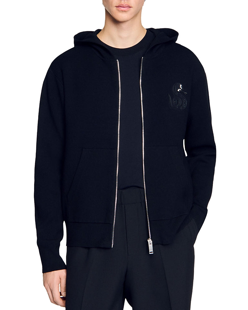 Sandro Snake Detail Zip Up Hoodie