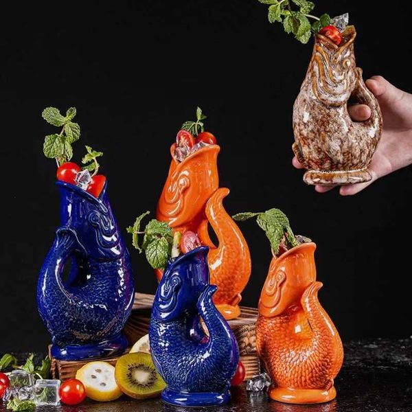Vases Vases Ceramic Vase TIKI Cup Personalized Hawaiian Bar Cocktail Cup Creative Fish shaped Decorative Bookshelf Decorative Ceramic MUG J2