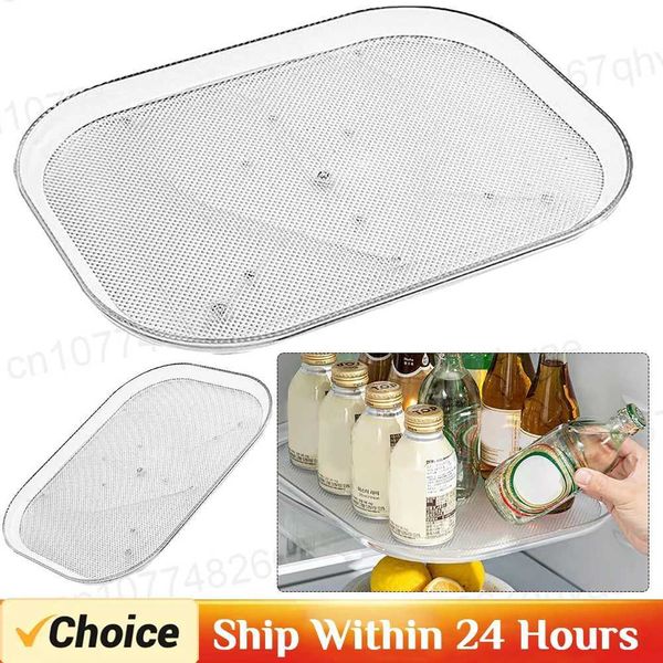 360 degree rotating rectangular storage rack for kitchen refrigerant turntable with transparent storage tray Y250117