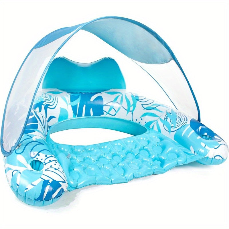 TEMU Joyfy Pool Floats With Canopy Adult, Xl Inflatable Pool Lounge Chairs With Cup Holders, Floating Chair For Adults, Inflatable Floaties With
