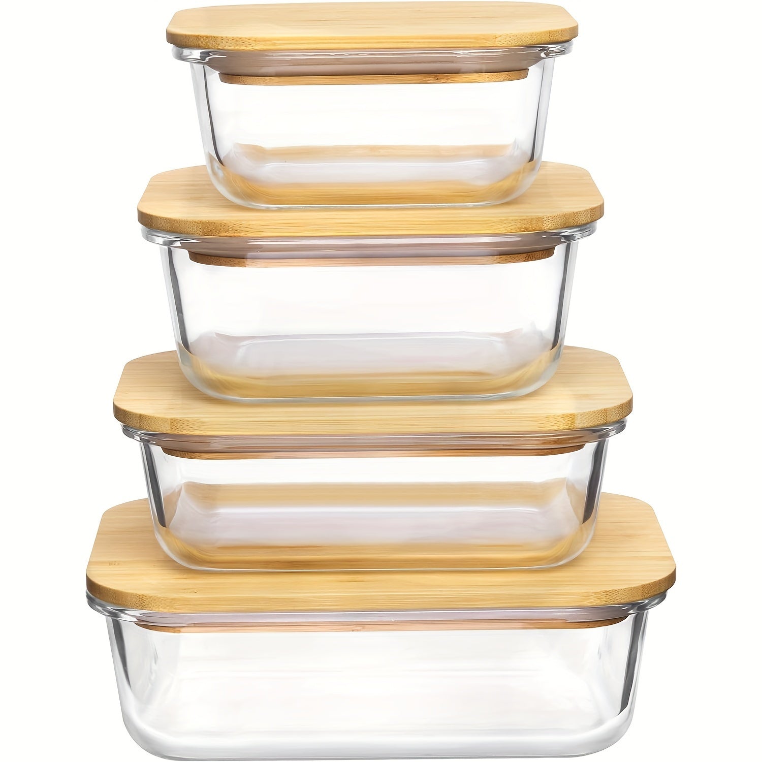 TEMU 4pcs Bpa-free Glass Food Storage Containers With Bamboo Lids – Microwave, Oven, Freezer & Dishwasher Safe, Stackable For Space-saving Kitchen