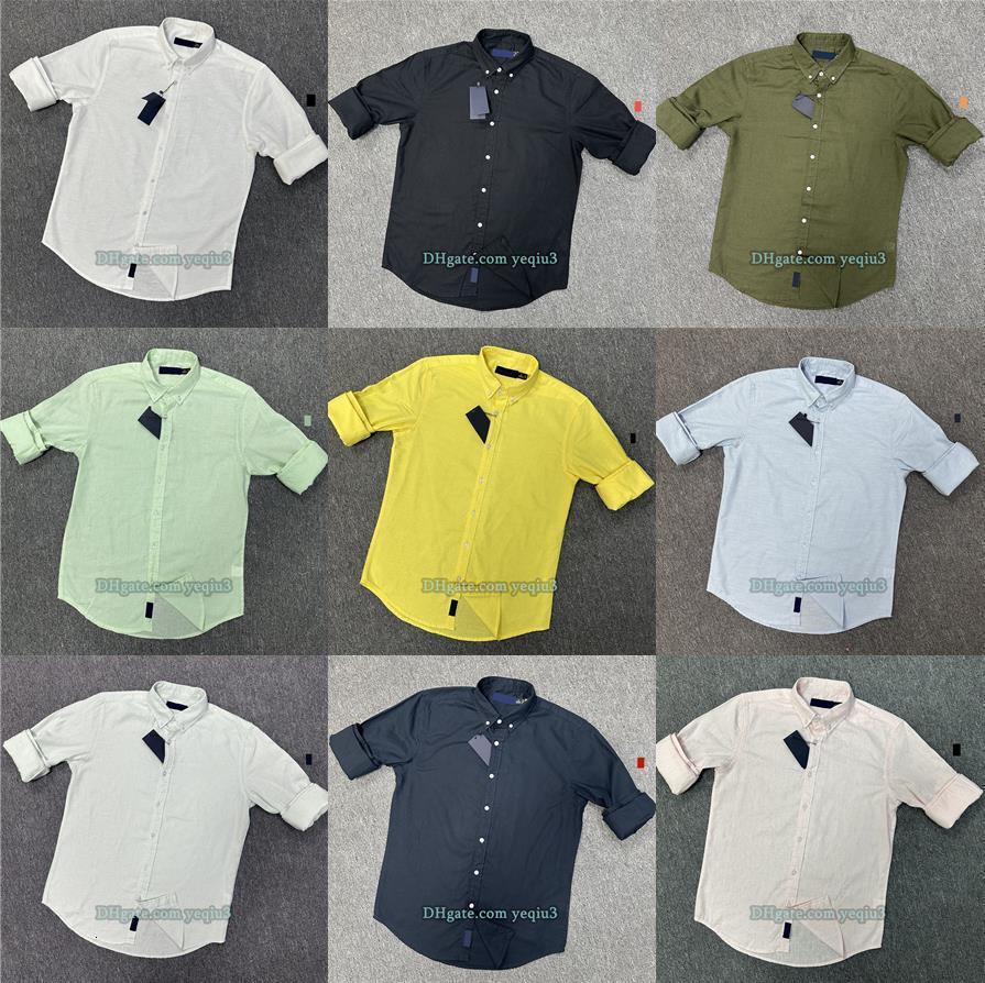 Mens Long Sleeve Shirts Small Horse Embroidery Classic Design Solid Color Slim Fit Business Casual Linen Shirt Fashion Blouse for Office Wear Design