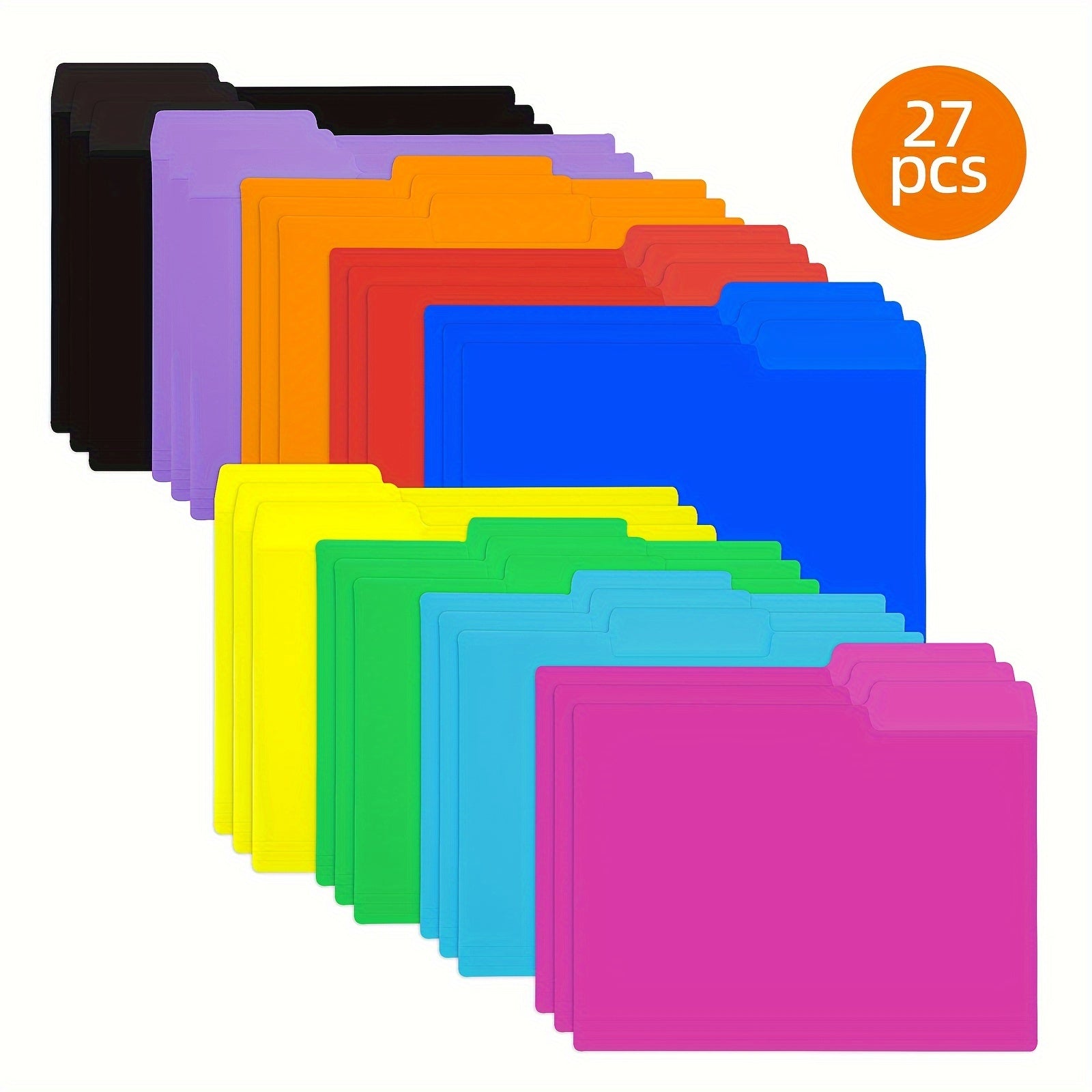 TEMU Whonline 27-54 Pack Heavy-duty Plastic Manila Folders With 1-3 Cut Tab Dividers - 9 Colors Letter Size File Folders With Labelled Tabs, Filing