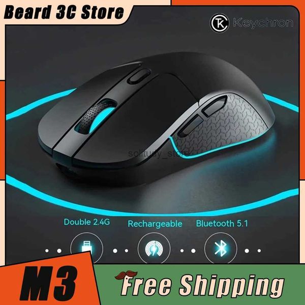 Mice Keychron M3 Wireless Mouse PAW3395 Sensor Three Mode RGB E-Sports Gaming Mouse Lightweight Low Latency 26000DPI Pc Gamer Office Q240613