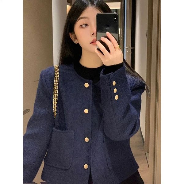 Vintage Cropped Tweed Jackets Women Elegant Quilted Suit Coat Korean Single Breasted Blazer Winter Ladies Thick Short Outerwear 250122