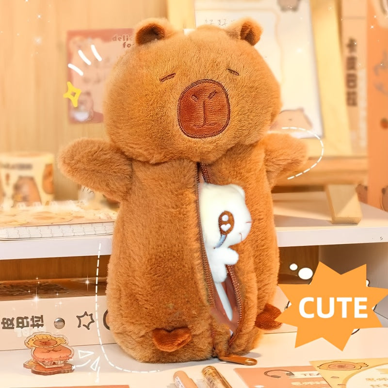 TEMU Capybara Pencil Case, Large Capacity Storage Pouch With Zip Closure For School Supplies, Cute Cartoon Makeup Brush Organizer, Soft For Kids,