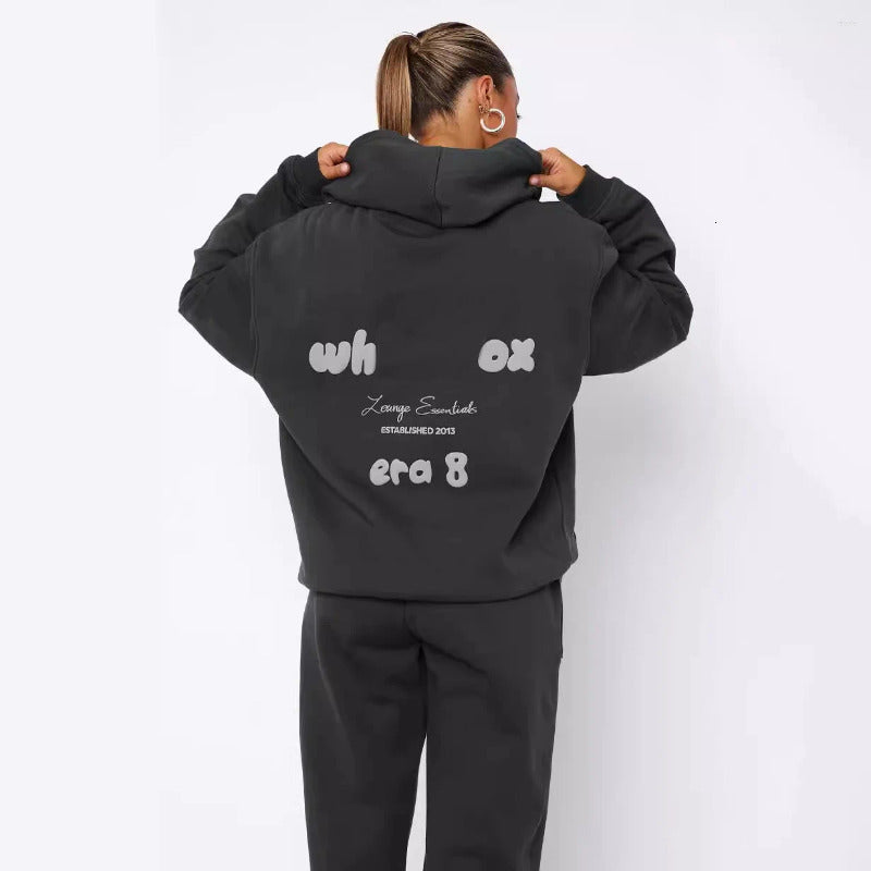 Whitees Fox Hoodie And Sweatpants Set - Spring Fleece Tracksuit With Graphic Print, Loose Fit Hooded Two-Piece Sweatsuit For Men And Women - Black 6