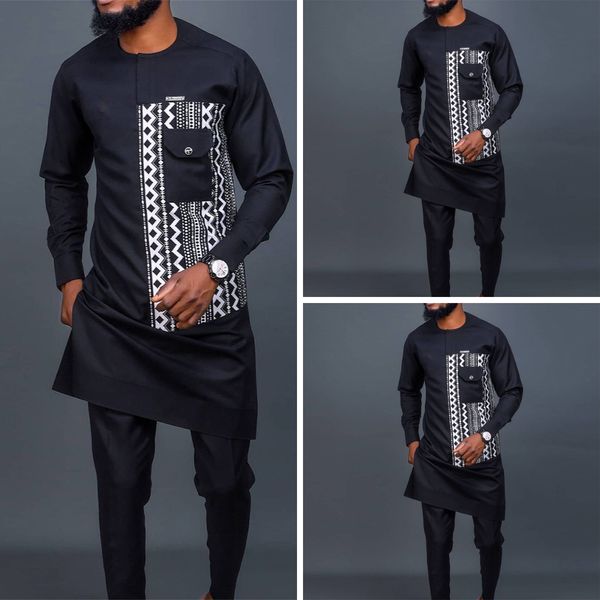 Men&#039;s Tracksuits African Men Dashiki Long Sleeve 2 Piece Set Traditional Africa Clothing Striped Men&#039;s Suit Male Shirt Pants Suits