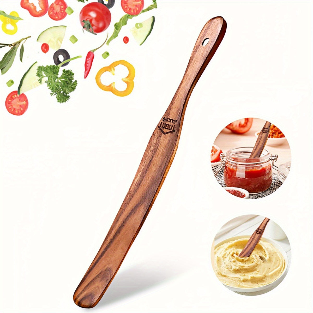 TEMU Skinny - Handmade Spatula For Sourdough & Deep Jars | Ergonomic With A Food Spurtles Kitchen Tools Wooden Kitchen Utensils For Mixing Reaching