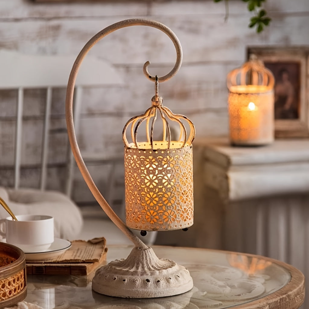 TEMU Vintage Birdcage Style Candle Lantern, Iron Hollowed Out Carved Candle Holder, Decorative Lantern Metal Hanging Lantern Holder, Lace Lantern,