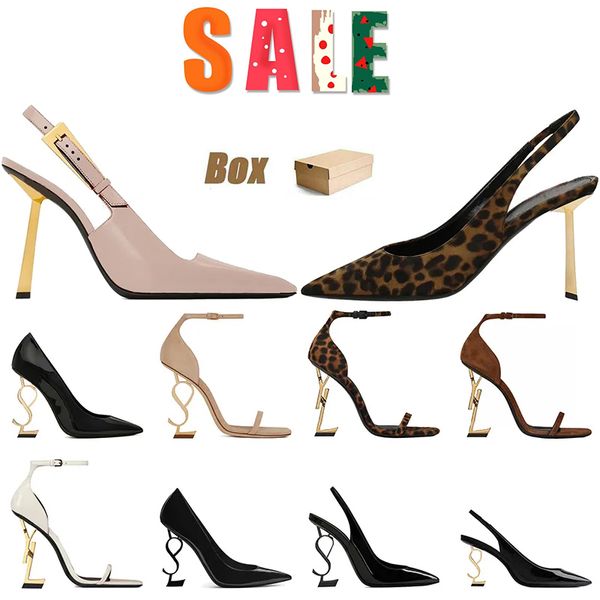 Luxury Brand Womens Dress Shoes Designer High Heels Patent Leather Gold Tone Triple Black Nuede Red Woman Lady Fashion Sandals Party Wedding