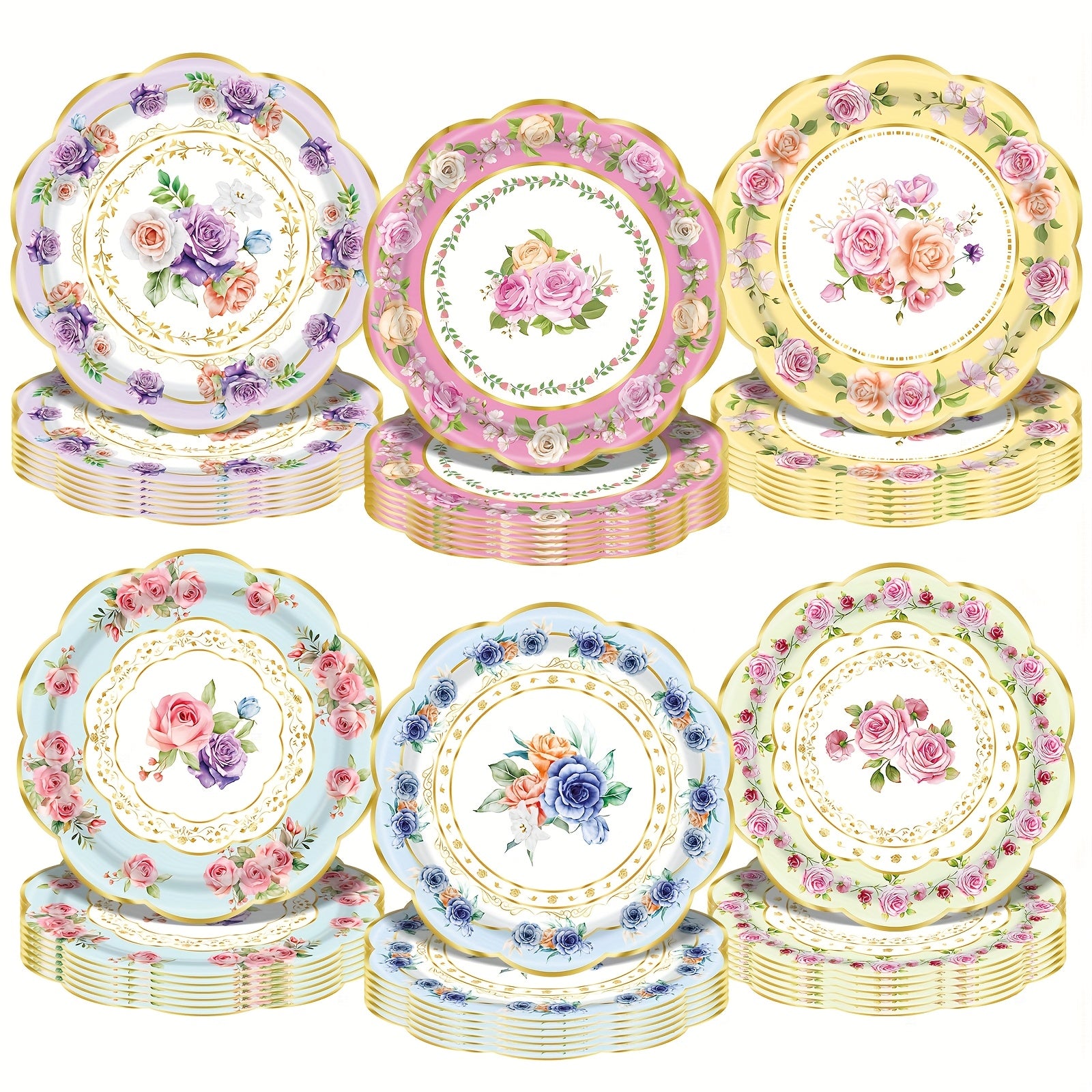 TEMU 48pcs, Tea Party Floral Paper Plates Birthday Party Flower Plate, Engagement Wedding Party Disposable Paper Plate Disposable Tableware