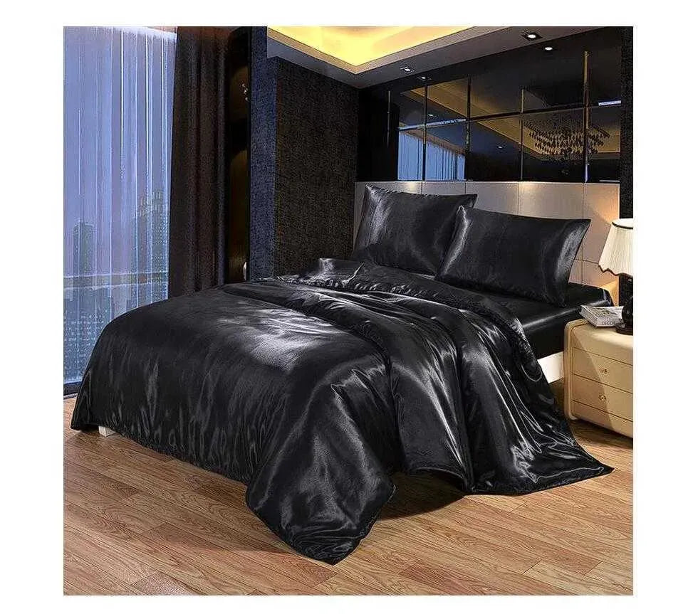 Pieces 4 Bedding Set Luxury Satin Silk Queen King Size Bed Set Comforter Quilt Duvet Cover Flat and Fitted Bed Sheet Bedcloth LJ201128574518