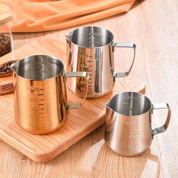 Stainless Steel Frothing Pitcher Pull Flower Art Cups Coffee Latte Milk Mugs Milk Frother With Scale Kitchen Tools 1PC