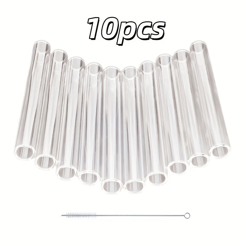 TEMU 10 Pack Clear Glass Straws- Reusable, Drinking Straws Set With Cleaning Brush Suitable For Iced Coffee, Cocktails, Shot Glasses Cup, Manual Diy