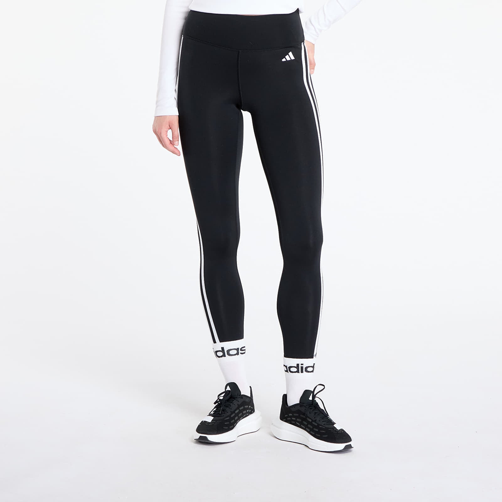 adidas Train Essentials 3-Stripes High-Waisted 7-8 Leggings Black- Cream White- Gum 3 M