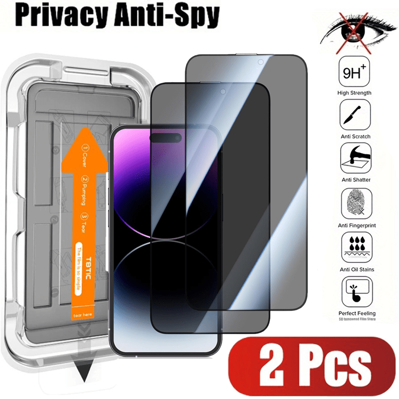 TEMU 2pcs For Iphone 16- 15- 14- 13- - Pro- Pro Max Anti-peeping Privacy Screen Protector, , Dustproof, Scratch-resistant,