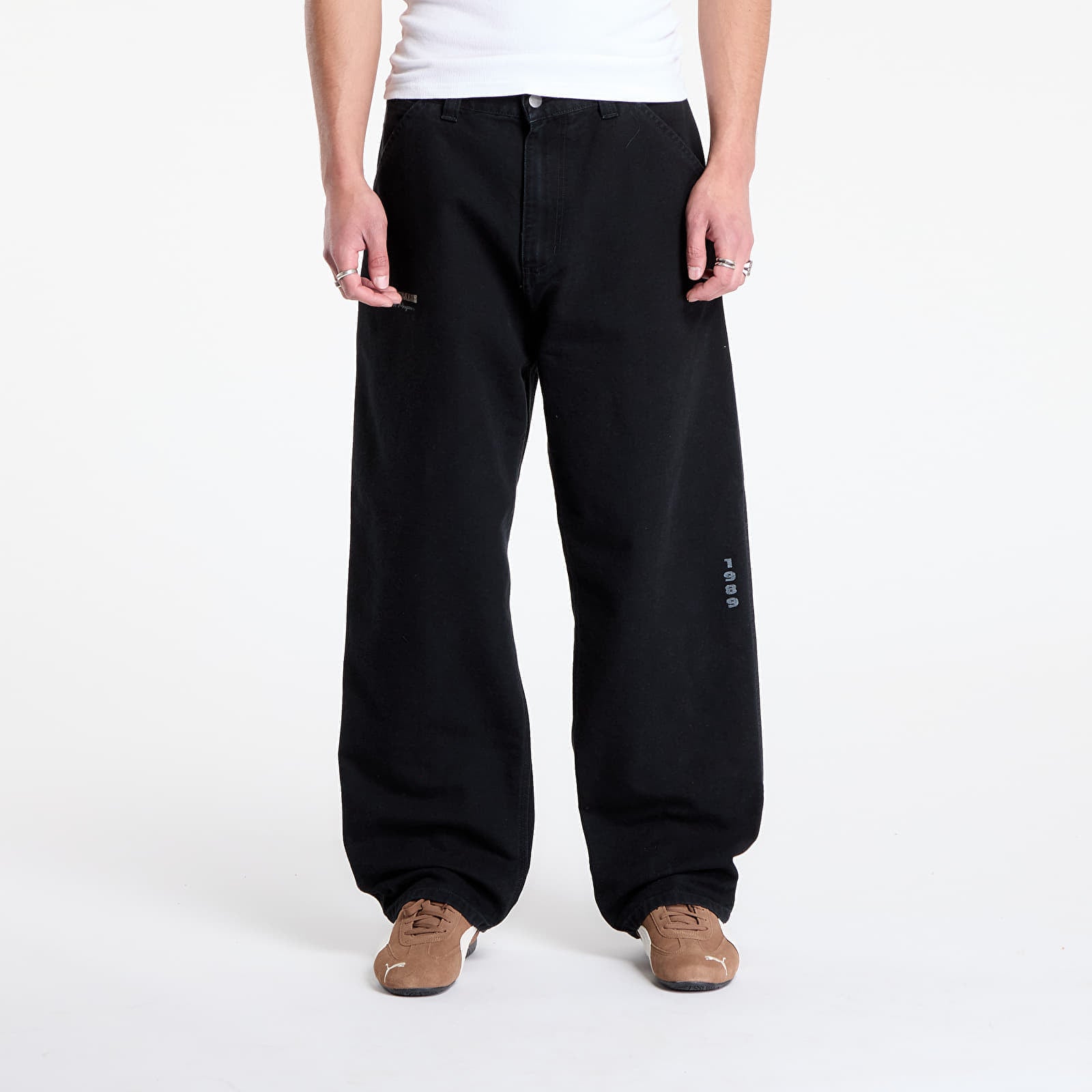 Byxor Carhartt WIP OG Single Knee Graphic Pant Black Heavy Stone Wash L