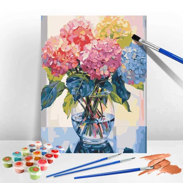 Huacan DIY Kits Painting by Numbers Flower Colorful Creative Hobbies Coloring by Number Hydrangea Drawing Vase Personalized GiftXJ240803
