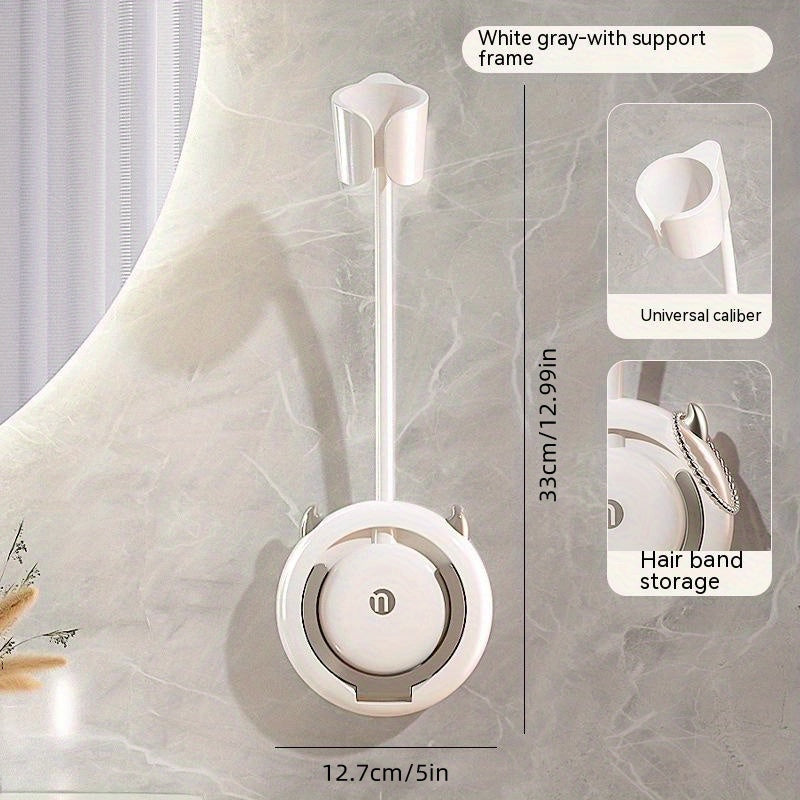 TEMU 1pc Universal Traceless Wall Mounted Hair Dryer Storage Rack, Non Punching Bathroom Hair Dryer Bracket, 360° Adjustable Hands Free Plastic Hair