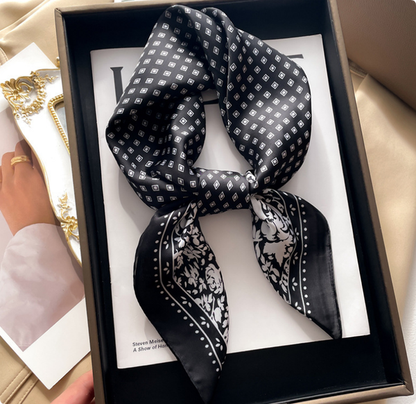 Fashion Print Imitate Silk Scarf Headband for Women Fashion Long Bag Scarves Paris Shoulder Tote Lage Ribbon Head Wraps