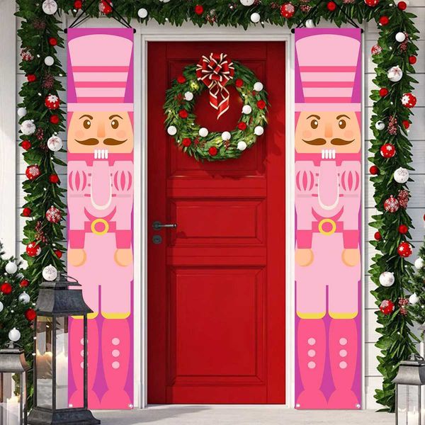 Pink Nutcracker Christmas Door Coupling Navidad Natal Noel Porch Banner Merry Christmas Home Decoration 2024 New Year 2025 W241029