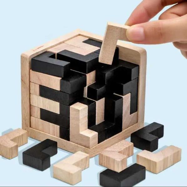 3D Cube Puzzle Luban Interlocking Creative Educational Wooden Toy Brain IQ Mind Early Learning Game Gift For Children Letter 54T C250211