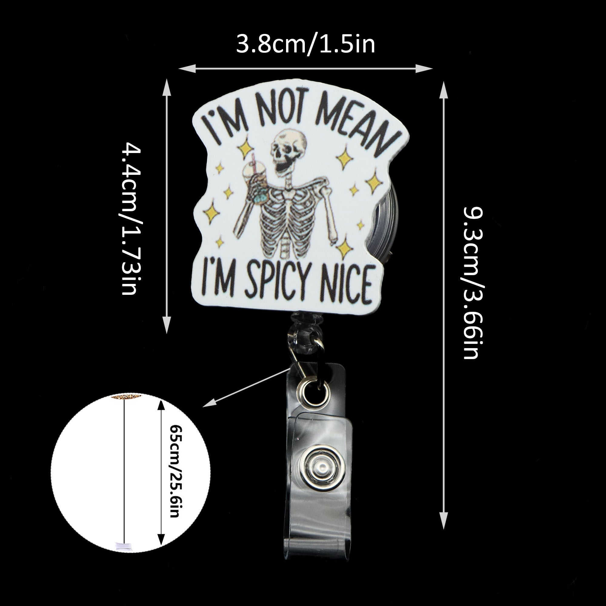 TEMU 1pc " Mean, I'm Spicy Nice" Skeleton Design Acrylic Retractable Badge Reel - Id Card Holder With Clip For Nurses, Office & Hospital Staff