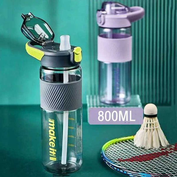 800ML Sport Water Bottle With Straw Anti-Hot Silicone Sleeve Leak-Proof Durable Gym Fitness Outdoor Sport Drinking BottleXJ241026
