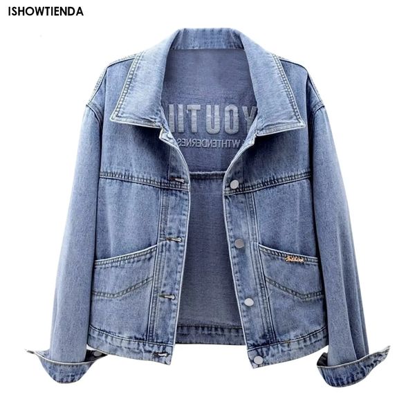 Turndown Jackets Collar Loose Denim Jacket Women Spring And Autumn Single Breasted Female Outwear Casual Jean Coats Jackets 240125