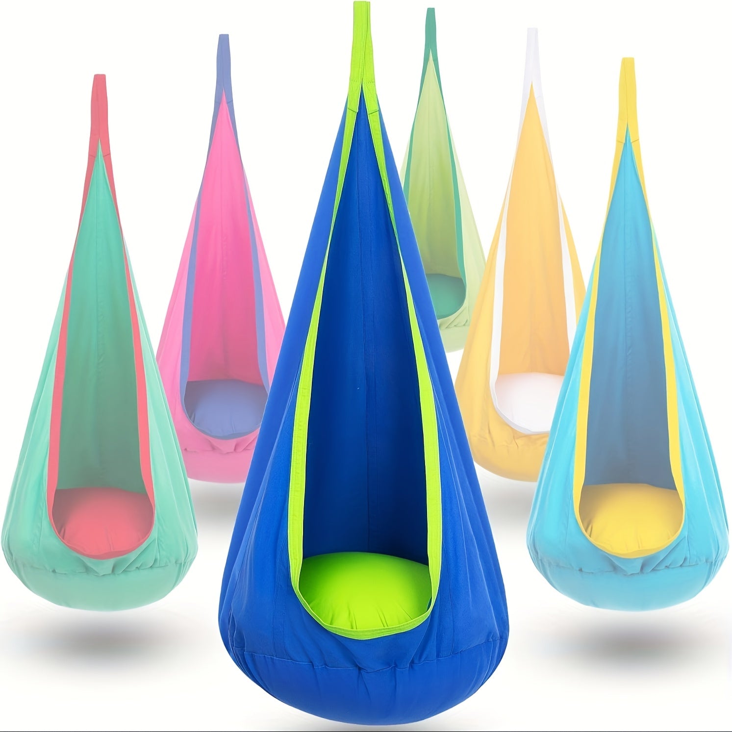 TEMU 1pc Pod Swing Seat - Indoor-outdoor Hanging Hammock Chair With Inflatable , Supports Up To 176lbs, Durable Nylon Material, Vibrant Colors